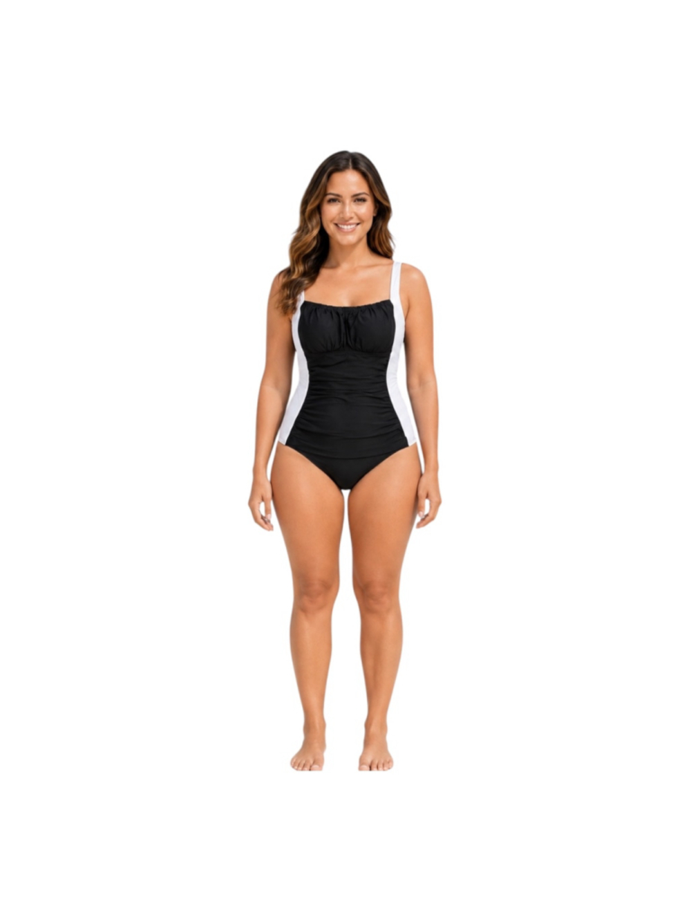 NWT Aqua Eve Black White Tummy Control One Piece Swimsuit Medium